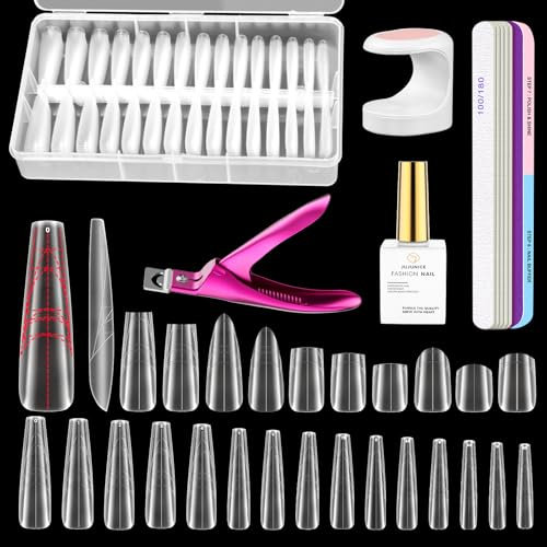 Nail Tips Kit, with 320PCS Auxiliary Line Nail Tips in 15 Sizes, Nail Glue, UV Lamps for Gel Nails, Acrylic Nail Cutter, Nail files and Nail Buffer, Acrylic Nail kit for Nail Perfect for Beginners