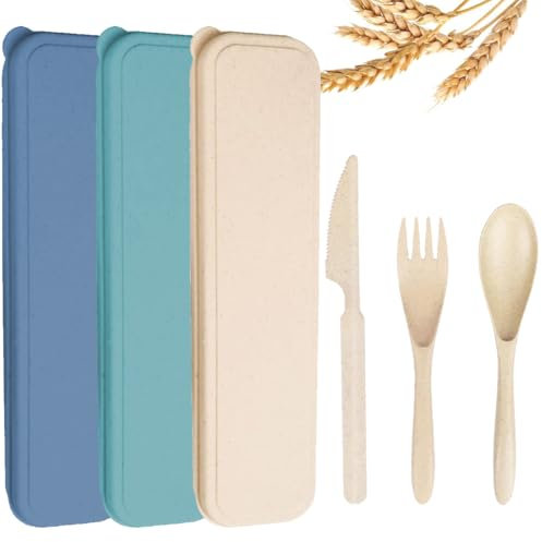 XPEX 3Er Reisebesteck Mit Etui, Besteck Set, Reisebesteck Löffel Messer Gabel, Wiederverwendbares Camping Besteck Mit Koffer, Camping Besteckset Für Picknick(3Farbe)