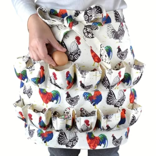 Egg Collecting Apron, Gift for a Chicken Lover, Chicken Gift (White)