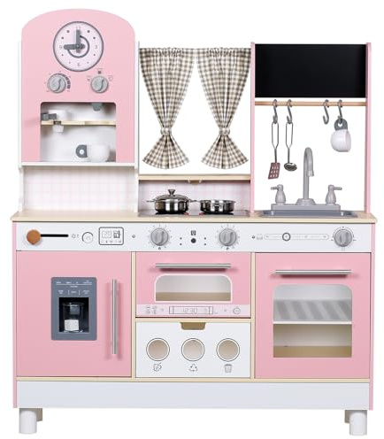 EDUBEBO Set da cucina per bambini, regolabile in altezza, viene fornito con vari accessori da cucina, giochi di ruolo per bambini dai 3 agli 8 anni (rosa)