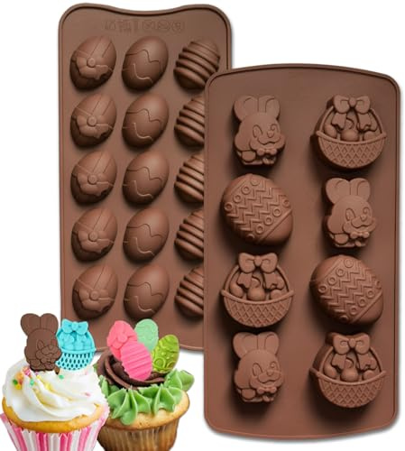 Stampo per Cioccolato di Pasqua, Stampo per Tavoletta di Cioccolato, 2 Pezzi Stampo in Silicona per Cioccolato, Stampo per Uova e Coniglio di Pasqua per Cioccolatini, Caramelle, Gelatina, Ghiaccio, To