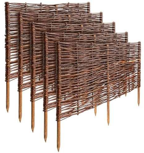Creative Home Beeteinfassung Weide Weidenzaun 5er Set | 60 x 40 cm (+/- 1 cm) | Gartenzaun Beetumrandung Steckzaun | Rasenkante Beetbegrenzung | Dekorativer Zaun Garten
