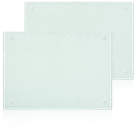 Tagliere in vetro, 28 x 20 cm, antigraffio, 2 pezzi, tagliere temperato con piedini in silicone antiscivolo, piastra in vetro resistente al calore, ideale per piano di lavoro della cucina o tagliere