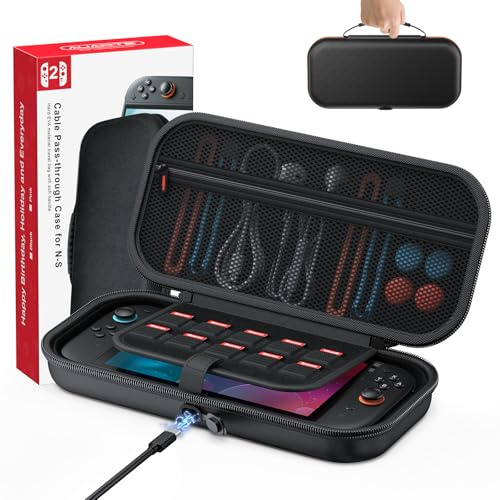 FASTSNAIL Pochette pour Nintendo Switch 2(2025), Housse Etui avec Port de Charge spécial, Couvercle d'écran, 10 Fentes pour Cartes de Jeu, Protection pour Switch 2/Switch 1/OLED/Lite