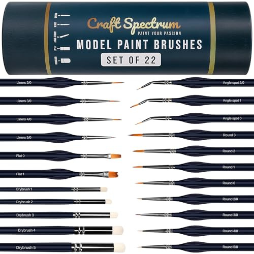 22pc Model Paint Brushes Miniatures Painting Set - 22 Miniature Paint Brushes For Acrylic Painting, Drybrush Set & Modelling Paintbrushes For Art - Small Paintbrush, Painter Gifts & Art Gifts