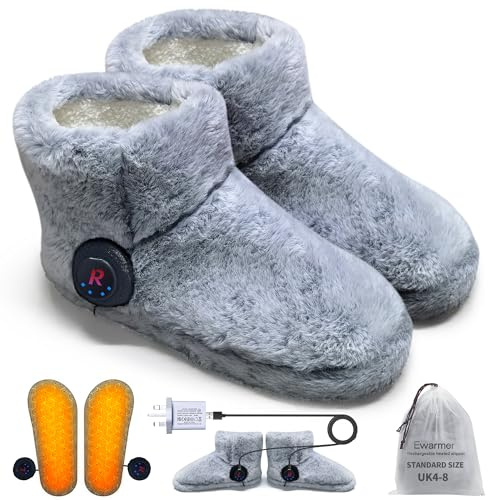 Foot Warmer for Cold Feet, Rechargeable Heated Slippers Women, Graphene Electric Heating Boots Socks Shoes Indoor, Built-in Batteries, Washable,8 Hours Heat, Save Heating Bills (grey)