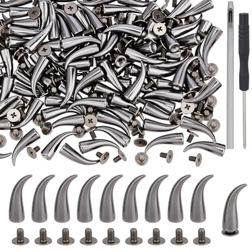 OLYCRAFT 50 Sets 20mm Cat Claw Studs and Spikes Screwback Studs with Screws Black Cat Claw Studs and Spikes with 1pc Hole Puncher and 1pc Screwdriver for Leather-Craft DIY Decoration Accessories