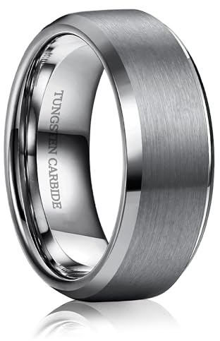 YADOCA Anillo Hombre Tungsteno Anillo para Hombre Plata 8MM Anillos de Compromiso Promesa Boda Superficie Mmate Borde Pulido Tallas 30