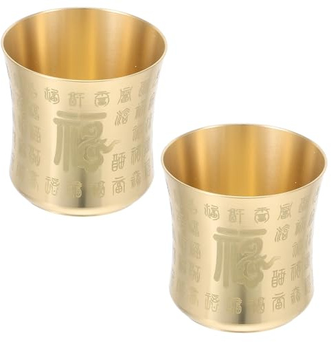 VILLCASE 2 Pezzi Coppa Sacra in Ottone Vintage per Offerte Cerimoniali Buddhiste Tazza da Tè Kung Fu Senza Manico per Espresso e Tè Ciotola Altar Smudge Bowl per Decorazioni Spirituali