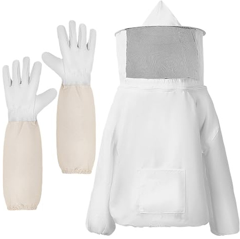 Alasum Beekeeping Suit with Vented Protective Jacket and Safety Gloves Set for Apiculture, Lightweight Breathable Beekeeper Clothing with Sting-resistant Gloves, Suitable for Men