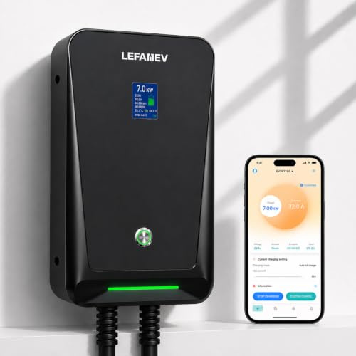 LEFANEV Wallbox 7kW Monofase con App, Stazione di Ricarica 32A Tipo 2 per Auto Elettrica【IP67, Cavo 6M+1M, Display LCD】, Corrente Regolabile 8–32A, Caricatore EV per Uso Domestico ed Esterno
