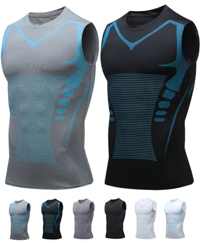 Modovita V2 Canotta Uomo, Camicia Di Compressione Vitaboost Powervest, Maglia Uomo Senza Maniche Traspirante Supporto Postura Intimo Invisibile Sotto Abiti Base Layer Fitness Quotidiano (#1,XL)