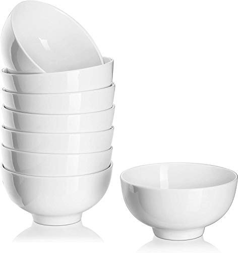 DOWAN 10 OZ Small Dessert Bowls - 4.5 Ceramic Cereal Bowls Set of 8 - Porcelain Off-White Bowl for Side Dishes, Rice, Ice Cream, Oatmeal, Fruit, Soup - Dishwasher & Microwave Safe