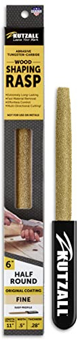 Kutzall Original 6 Half-Round Hand Rasp - Fine, Wood Rasp/File for Woodworking & Shaping, W/Ergonomic Soft Grip Handle, Abrasive Tungsten Carbide Coating - 11 (279.4mm) Overall Length - HR6170