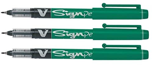 Pack of 3 Pilot V Sign PenFibre Tip Pens Medium Nib 0.6 mm Line Width - Green