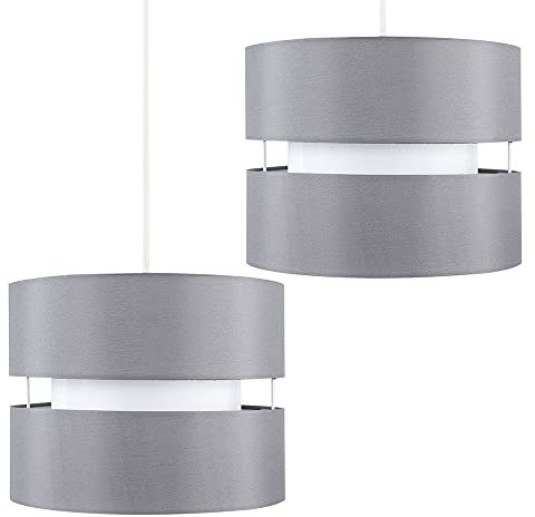 MiniSun | Modern 2 Tier Ceiling Light Shades in a Grey Finish | Pendant Lights, Home Décor & Improvement Essential | Set of 2 | 260mm Shade Width