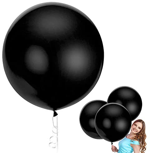 Riesen Luftballons Schwarz, Grosse Luftballons Schwarz, XXL Luftballon Schwarz 90cm, Riesige Luftballons, Latex Riesige Ballon für Hochzeit Geburtstag Kindergeburtstag Event Karnevals Deko