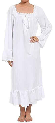 Sawekin Womens Nightdress 100% Cotton Nightwear Sleepwear Victorian Vintage Nightgown Pajamas Sleep Shirt