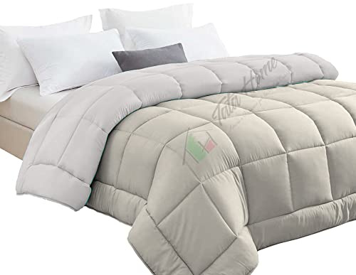 Tata Home Trapunta Invernale Tinta Unita Double Face Matrimoniale Imbottita 350 gr/mq Piumone Caldo Letto 2 Piazze 260x260 cm Bicolore Panna Tortora Mod. J