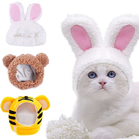 Cappelli per Gatti 3 PCS Cappello Carino per Animali Domestici Copricapo Regolabile per Animali Carino Cappello Gatto Gattino Cucciolo Cane Cappello Morbido Traspirante Copricapo Costume Festa