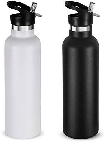 Volhoply 750ml Botellas Agua Acero Inoxidable con Tapa de Paja 2 paquetes,Botella de Deporte Aislada con Asa, Termo de Agua de Metal de Doble Pared- Libre BPA para Escuela, Niños(Mix,2 Set)