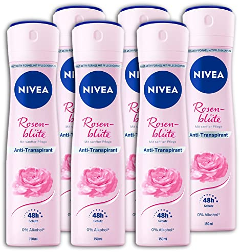 6 er Pack NIVEA Antitranspirant Deospray Deo Deodorant Rosenblüte 6 x 150 ml