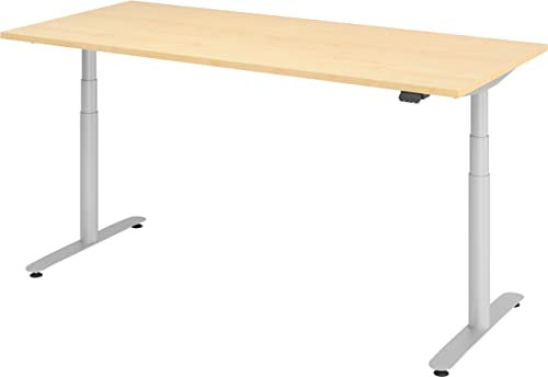 bümö elektrisch höhenverstellbarer Schreibtisch 180x80 cm mit Memory, Bluetooth & App-Steuerung - Schreibtisch höhenverstellbar elektrisch, elektrischer Schreibtisch Ahorn, Gestell Silber