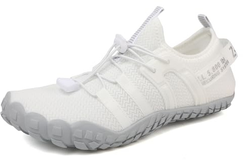 ziitop Zapatos de agua para hombre y mujer, zapatos descalzos, unisex, de secado rápido, ligeros, suaves, para bucear, surf, senderismo, yoga (36-46 EU), blanco gris, 43 EU