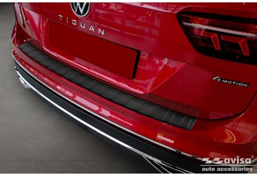 Avisa Matt-Schwarz Edelstahl Heckstoßstangenschutz kompatibel mit Volkswagen Tiguan II / Allspace inkl. Facelift & R-Line 2016-2020 / 2020-2024 'Ribs', Mattschwarz