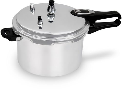 6 Litre Dual Handle Pressure Cooker for Kitchen & Catering, Aluminium + Stainless Steel, Suitable for all Hob Types Including Induction Hob - Silver