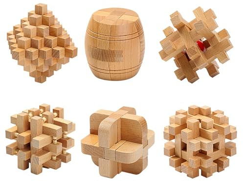 Holzsammlung 6 Piezas De Rompecabezas De Madera, IQ Juguete Educativo Rompecabezas 3D Entrelazados Juego De Desenredo para NiñOs y Adultos # E