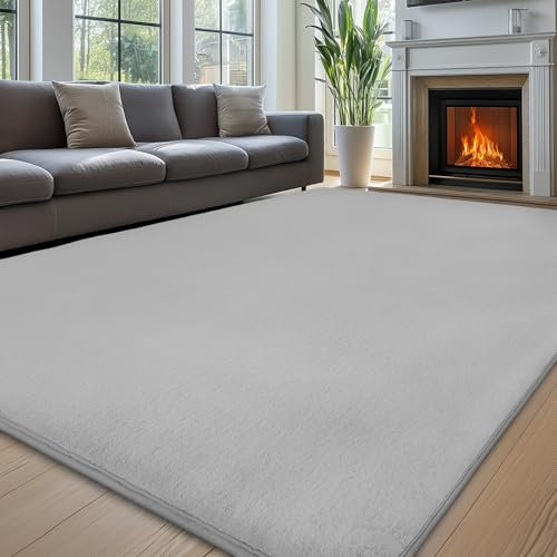 Sour Lemon Rugs Living Room - Grey Area Rugs for Bedroom Faux Rabbit Fur Large Rug, Anti Slip Rug Large Smooth Floor Carpet Short Pile Area Rug for Living Room, Bedroom, Kids Room 140x200cm
