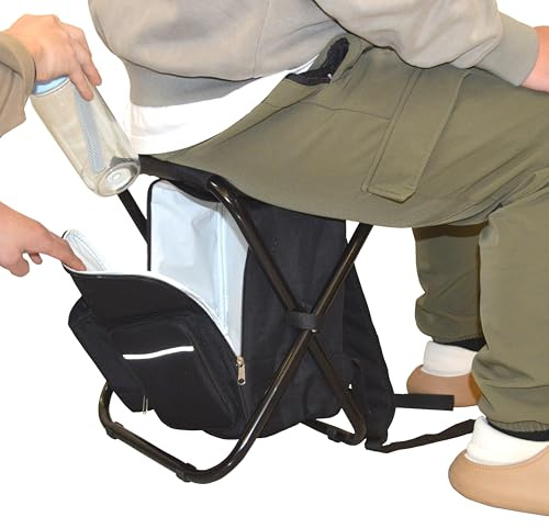 Silla de Mochila, Taburete Plegable Portatil,Taburete de Camping Portátil 3 En 1 Con Refrigerador Bolsa de Picnic, Tela Oxford de Pvc 600d,Adecuado para Pesca,Camping, Senderismo,Viajes - 52x36x5cm