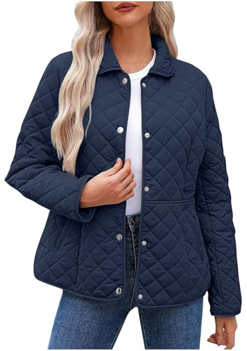 Manteau matelassé décontracté à manches longues pour femme, veste matelassée boutonnée de couleur unie, manteaux tendance, légers et chauds, vêtements d'extérieur d'hiver avec poches, 01 Bleu marine,