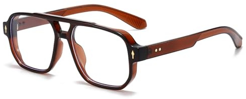 LJCZKA Occhiali Luce Blu Quadrati Donna Uomo, Montatura Occhiali da Vista Pilota Retrò Occhiali Anti Luce Blu Anti Affaticamento per Computer Gioco (Marrone, 0.0, x)