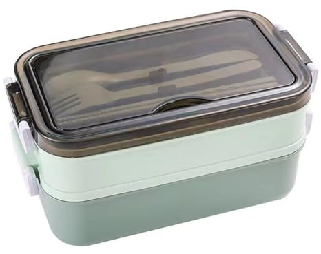 Giuneuow Scatola Portapranzo A 2 Strati, Adatta al Microonde, Contenitore per Alimenti, Bento Box per Studenti, Bambini, Impiegati, Verde
