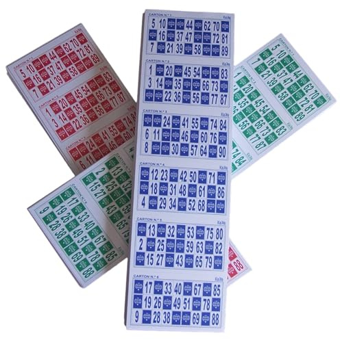 KEKA Pack de 2, Total 3.600 Cartones de Bingo (6 Series de 600 Tricolor) de Usar y Tirar tachandolos o Reutilizables con fichas (no Incluidas) para Juego de Bingo Tradicional de 90 Bolas (3600)