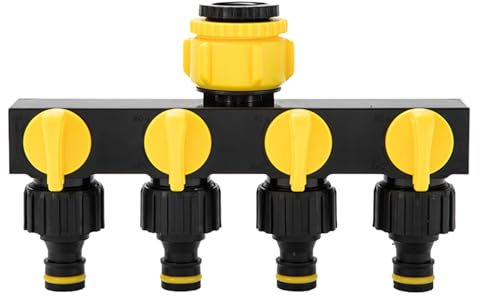 RoseFlower Leak-Proof Garden Hose Splitter 4 Way With 3/4 and 1/2 Tap Distributor, Outdoor Connector With Individual On-Off Valve for Outside Fitting and Garden Hoses