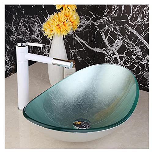 Lavabo de baño de Vidrio Templado, Conjunto de Lavabo y Grifo, Lavabo de 56 x 22 x 13,5 cm.