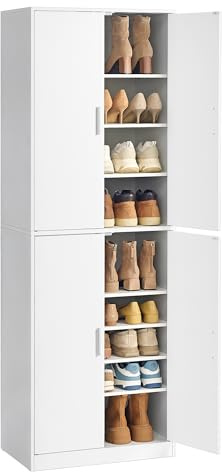 VASAGLE Storage Kitchen Cupboard, Pantry Cabinet with Adjustable Shelves, Freestanding Sideboard Organiser Unit, Modern Shoe Storage Cabinet with Doors, 9 Tier, 4 Doors, Cloud White HSC901WB01