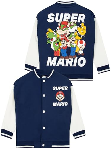 Super Mario Blouson Bombardier pour Garçon, blouson garçon avec Mario, Luigi, Bowser et Yoshi, veste enfant garcon 8-9 Ans