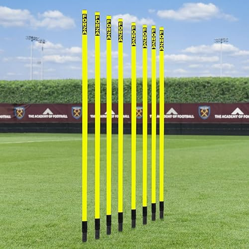 FORZA Slalom Training Poles | 5ft or 6ft Spring Loaded Agility Training Poles - Packs of 8 or 16 for Football, Agility & Fitness Drills (Pack of 8, Fluro Yellow, 5ft)