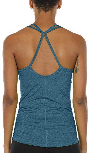 icyzone Damen Sport Top Fitness Gym Ärmelloses Shirt Atmungsaktive Running Yoga Tank Top (L, Baltic)