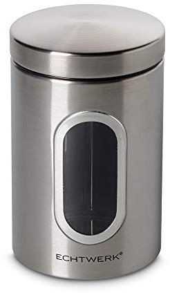 ECHTWERK Retro Vorratdose stilvolle Vorratsdosen Single-Brushed, zur Aufbewahrung von Mehl/Zucker/Müsli/Tee, Metalldose mit Luftdichtem Deckel und großem Sichtfenster, Fassungsvermögen 1, 4L, Eisen