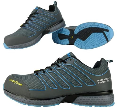 Goodyear Herren Metallfreie Arbeitssicherheit Trainer mit Non Metallic Stoffkappe S1p / SRA/HRO Construction Boot, Grau Blau, 41 EU