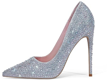 Elisabet Tang Pointed Toe High Heel Glitter Rhinestone Heels Sparkly Prom Shoes Stiletto Wedding Heels for Bride Shoes for Women Silver Glitter Size 6
