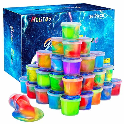 Galaxy Slime Kit for Girls Boys, 36 Pack Mini Slime Party Favors for Kids, Pretty Stretchy & Non-Sticky Slime Pack, Valentine Party Favors for Kids Goodie Bag Stuffers