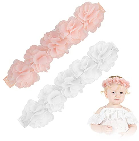 2 Stücke Baby Haarband Chiffon Blume Stirnband Krone Haarschmuck für Neugeborene Kleinkind Kinder Haarreifen Floral Geburtstag Mädchen