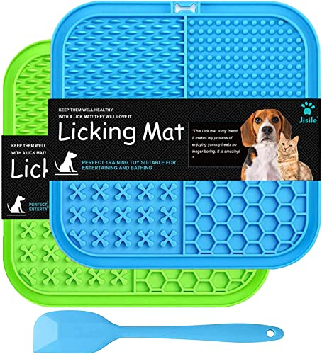 Licking Mat for Dogs & Cats 2 Pack, Slow Feeder Lick Pats Diswasher Safe with Non-Slip Design, Feeding Mat Anxiety Relief with Suction Cups for Butter Food Yogurt Peanut, Pets Bathing Training Mat