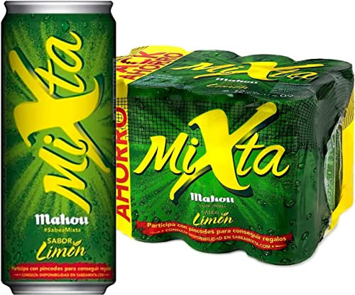 Mahou Mixta, Pack de 24 Latas x 33 cl, Combinación de Cerveza Mahou 5 Estrellas Con Limón, Sabor Ligero y Refrescante, 0,9% de Alcohol